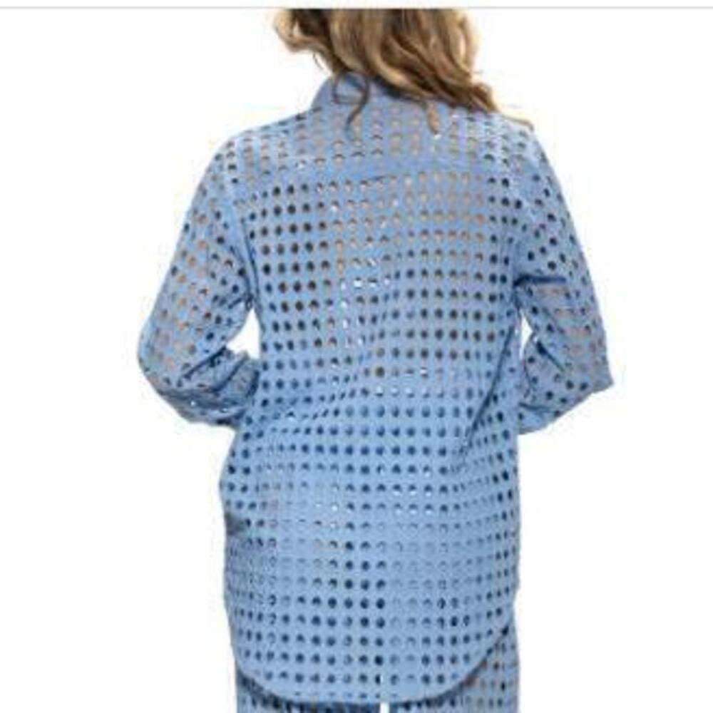 Dotti Women's Blue Cotton Openwork Dot Cover-Up Beach Shirt XL NWT - Picture 2 of 2
